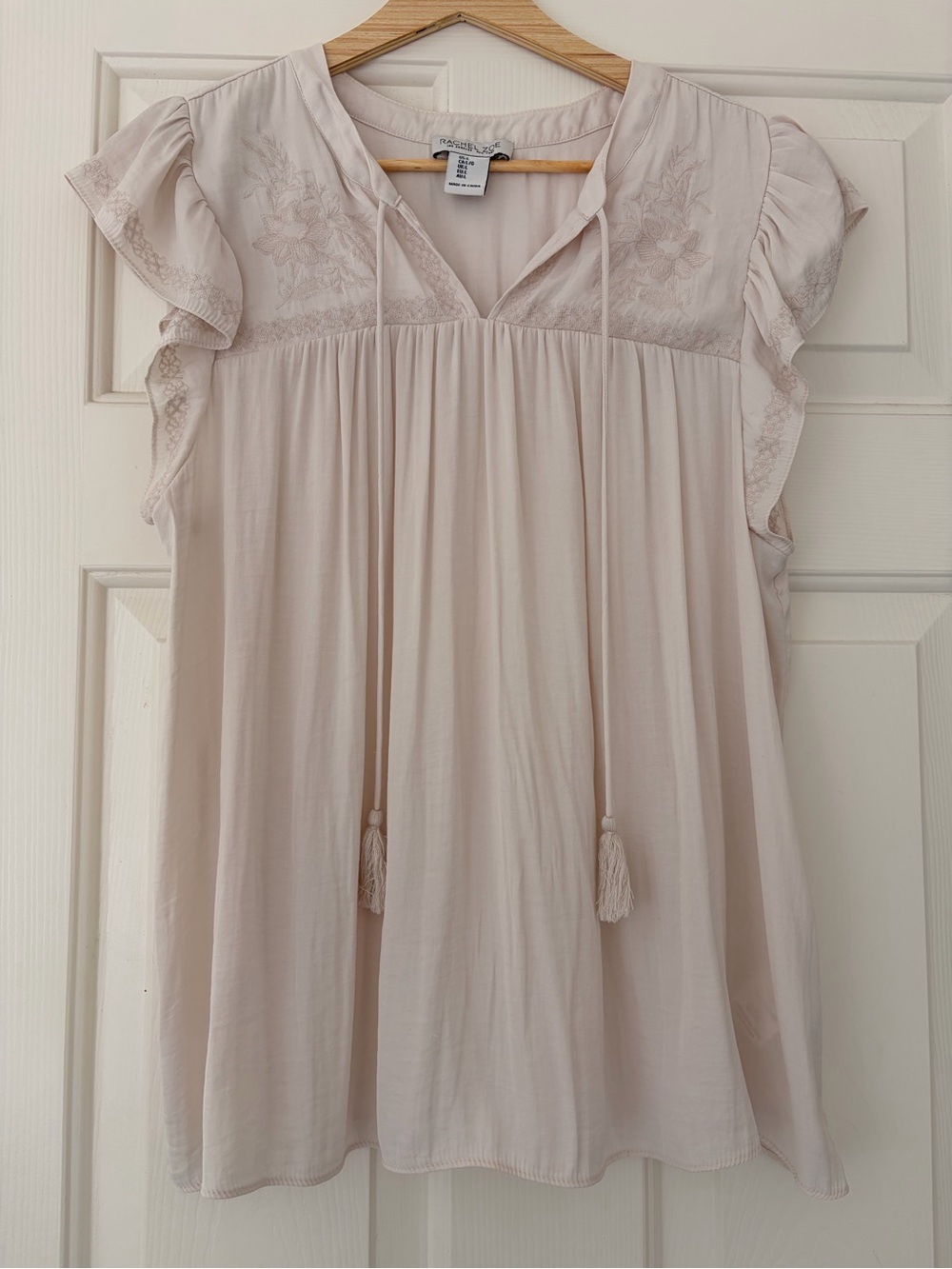 Lightweight Embroidered Flutter Sleeve Top - Cream